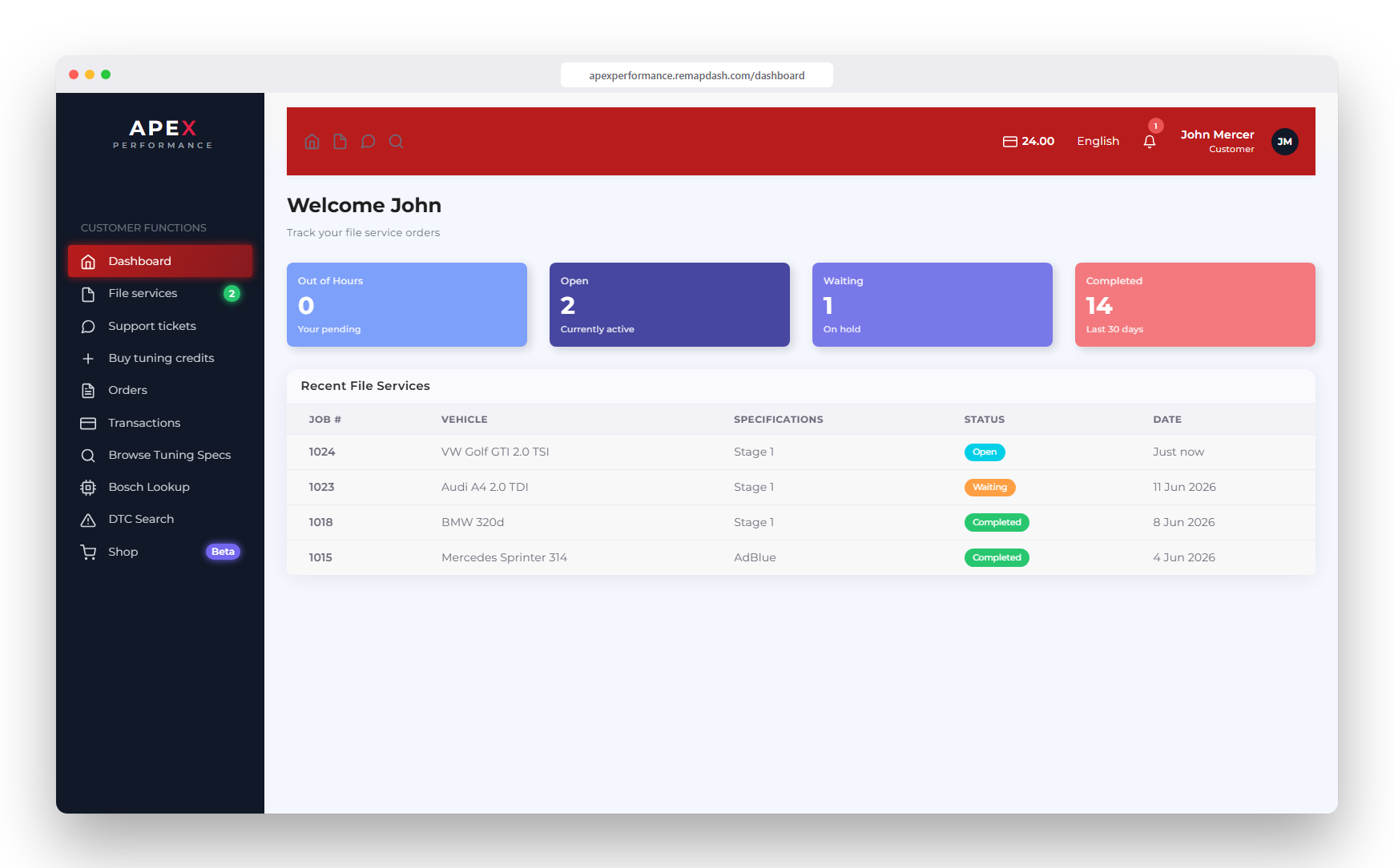 RemapDash branded tuning file portal dashboard